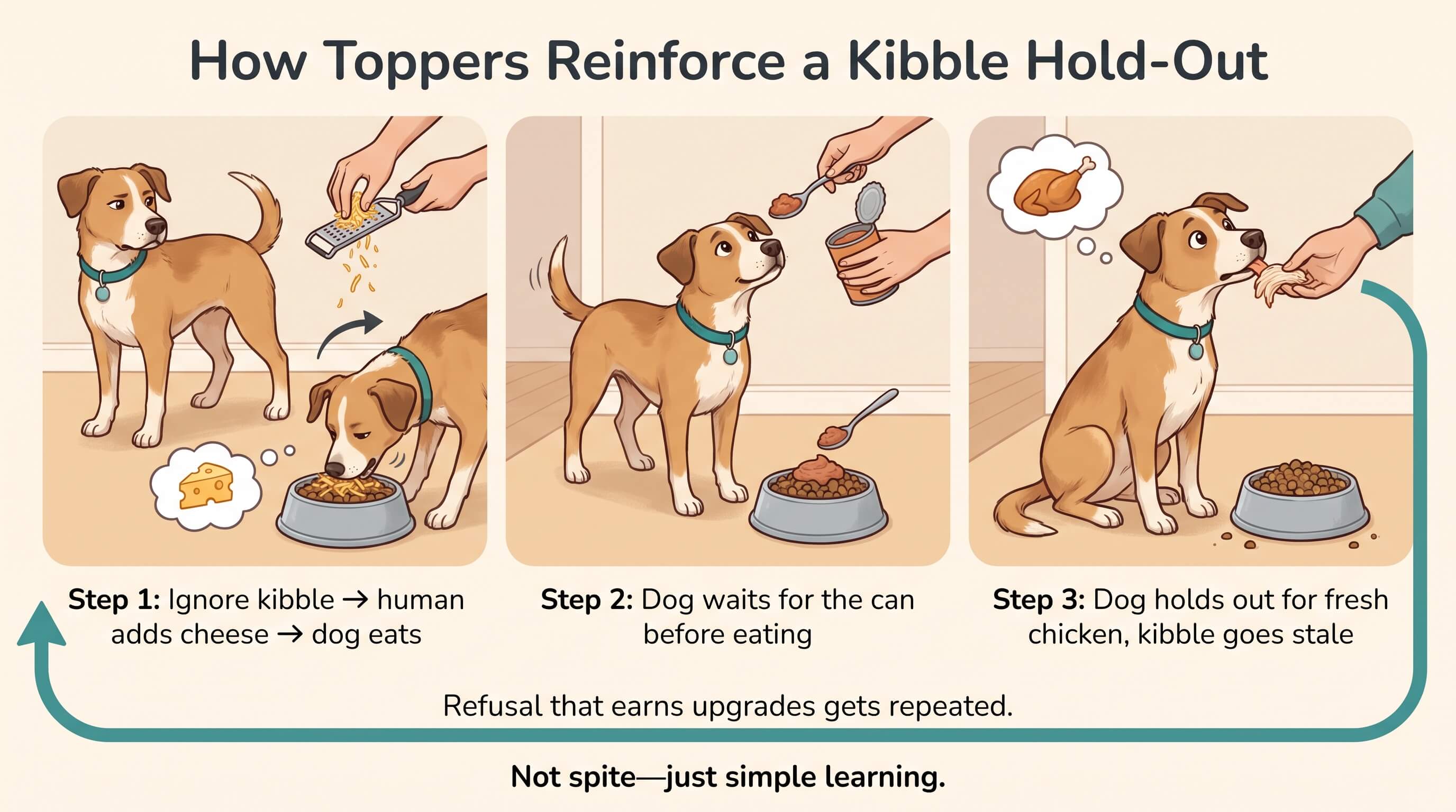 Dog Refuses to Eat Kibble but Eats Wet Food: Why Toppers Train the Holdout